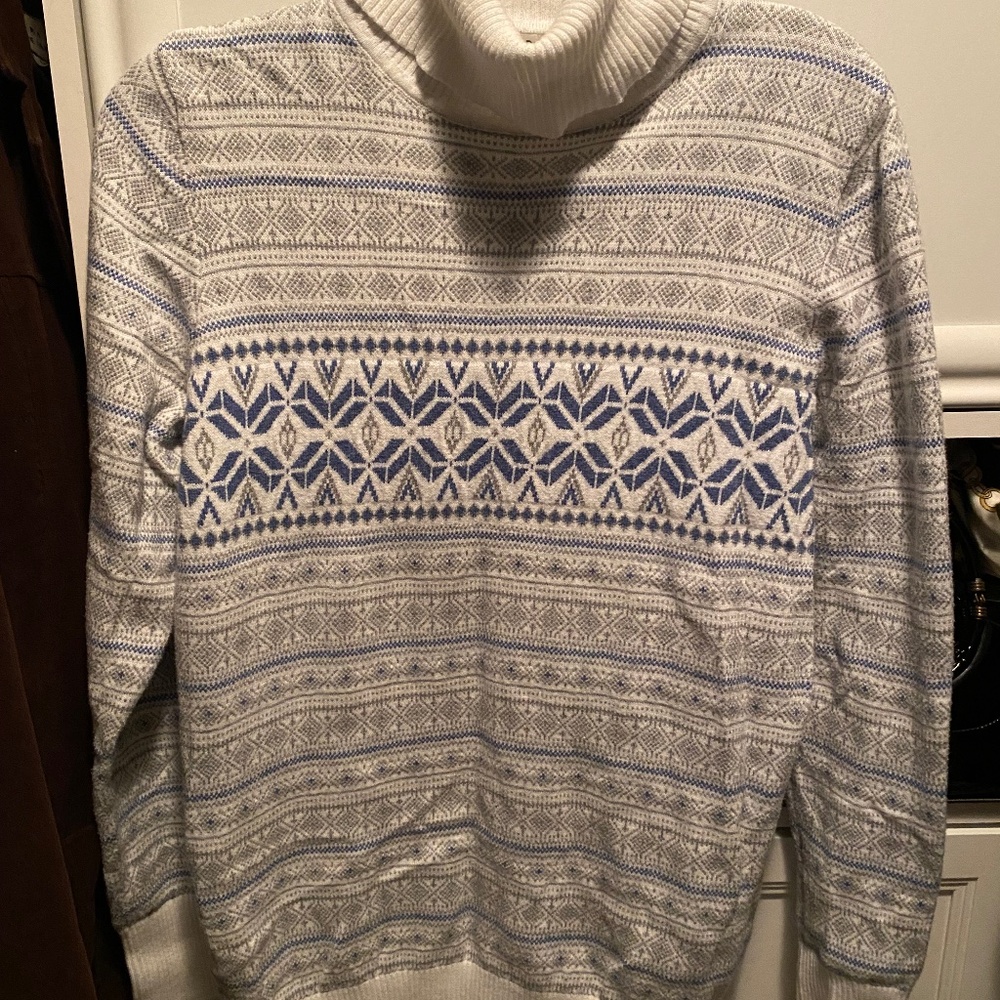 LL Bean Women's M Fair Isle Cotton Cashmere Pullover Sweater Gray